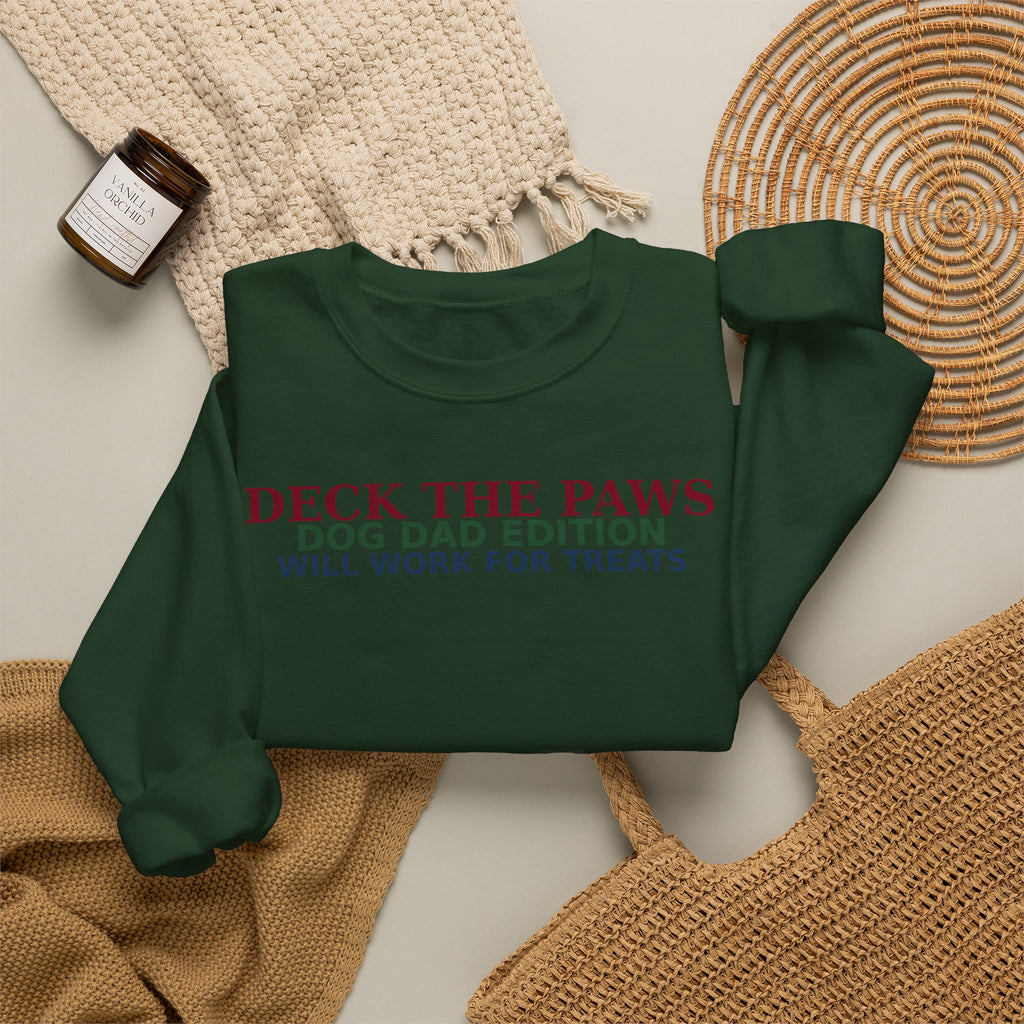 Deck The Paws Dog Dad Christmas Sweatshirt — Dog Dad Edition | Funny Dog Dad Holiday Crewneck