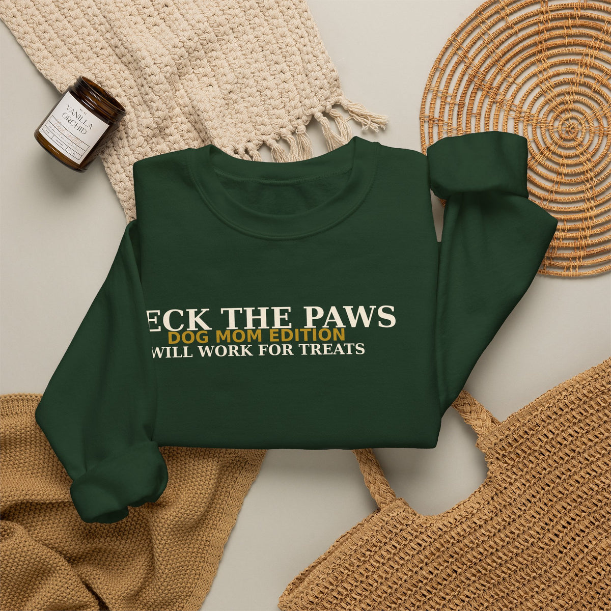 Deck The Paws Dog Mom Christmas Sweatshirt — Dog Mom Edition | Will Work For Treats