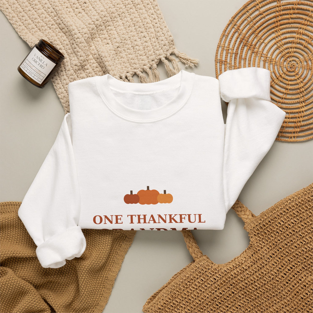 Thanksgiving Grandma Sweatshirt — One Thankful Grandma | Funny Fall Grandma Gift Crewneck