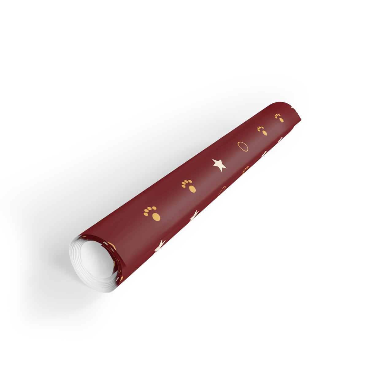 Christmas Wrapping Paper Roll — Cranberry Paw Print & Star Gift Wrap | Merry & Bright Holiday Wrap