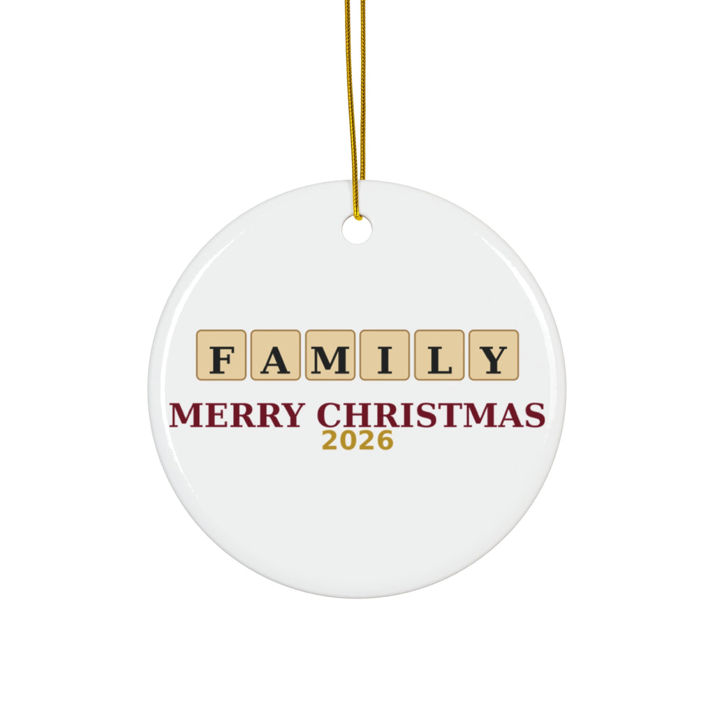 Letter-Tile Family Christmas Ornament — FAMILY Merry Christmas 2026 | Custom Holiday Tree Ornament Gift