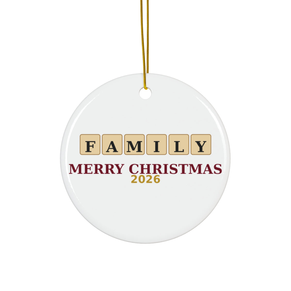 Letter-Tile Family Christmas Ornament — FAMILY Merry Christmas 2026 | Custom Holiday Tree Ornament Gift