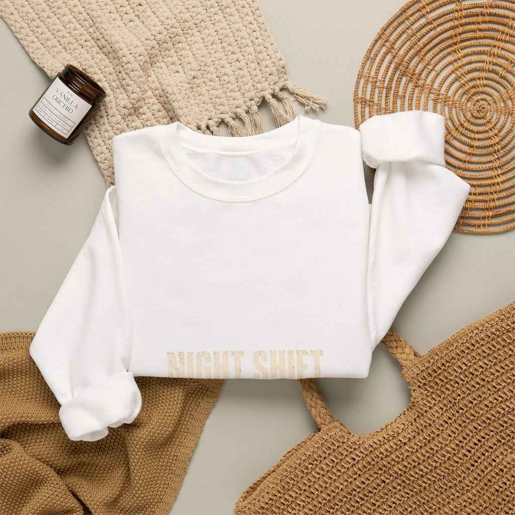 Night Shift Nurse Sweatshirt — Powered by Coffee & Chaos | Funny Nurse Gift Crewneck