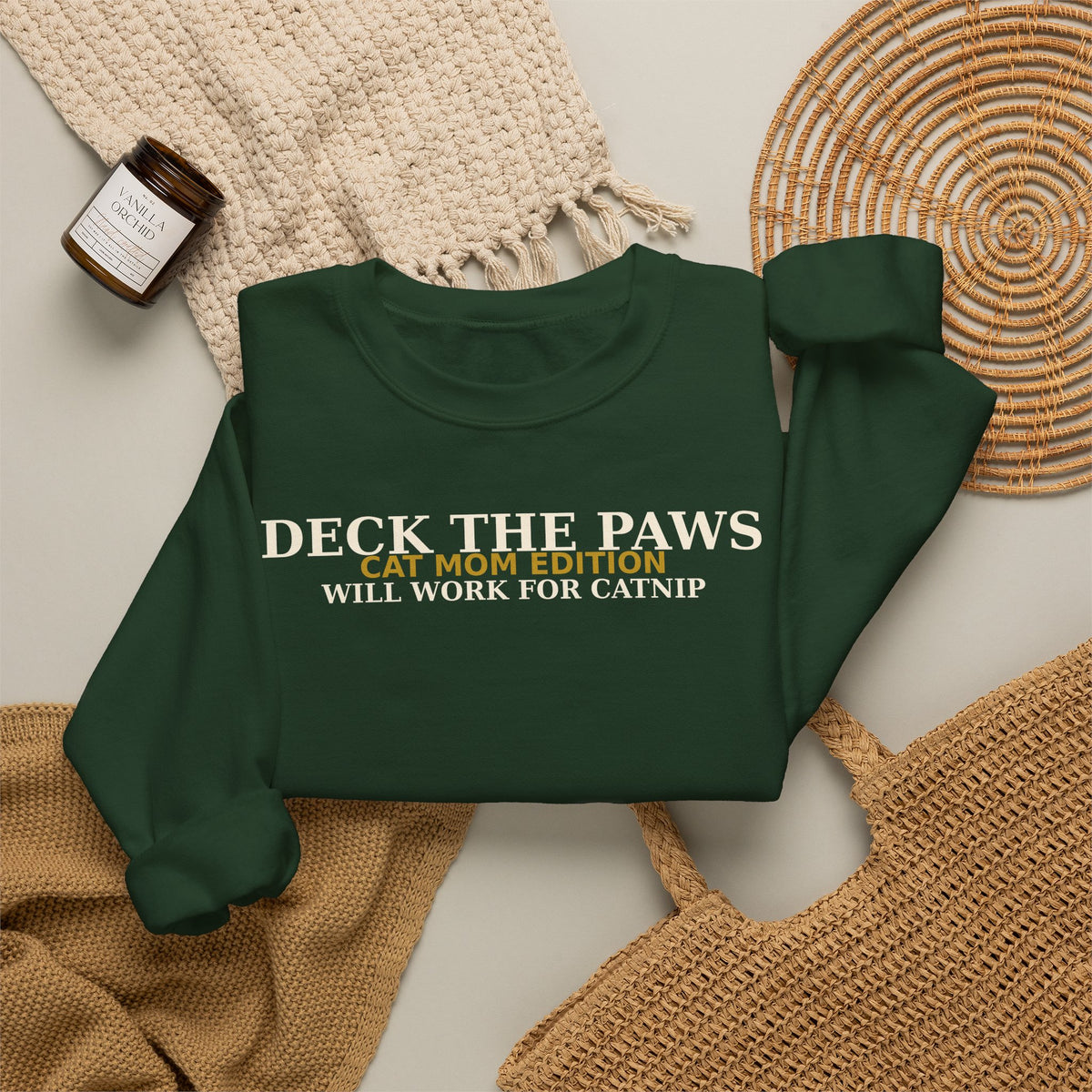 Deck The Paws Cat Mom Christmas Sweatshirt — Cat Mom Edition | Will Work For Catnip