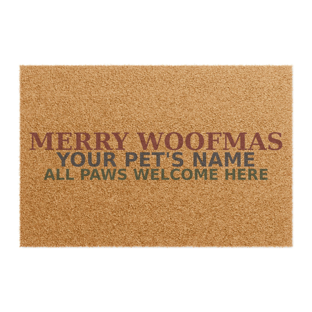 Pet-Name Christmas Doormat — Merry Woofmas All Paws Welcome Here | Custom Pet Holiday Doormat Gift