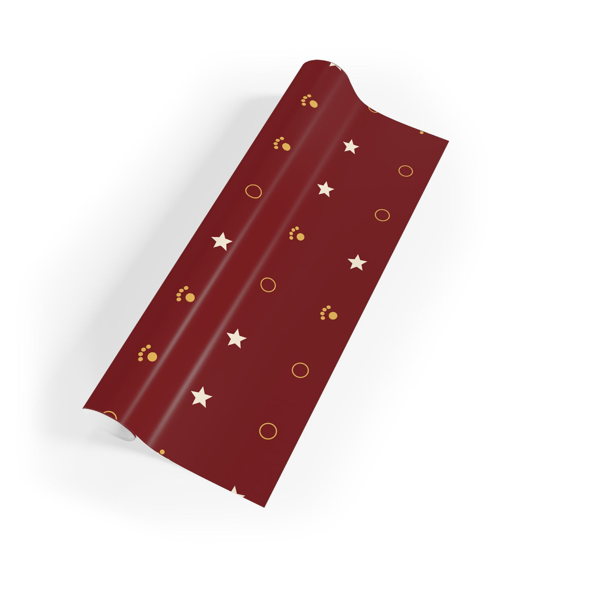 Christmas Wrapping Paper Roll — Cranberry Paw Print & Star Gift Wrap | Merry & Bright Holiday Wrap