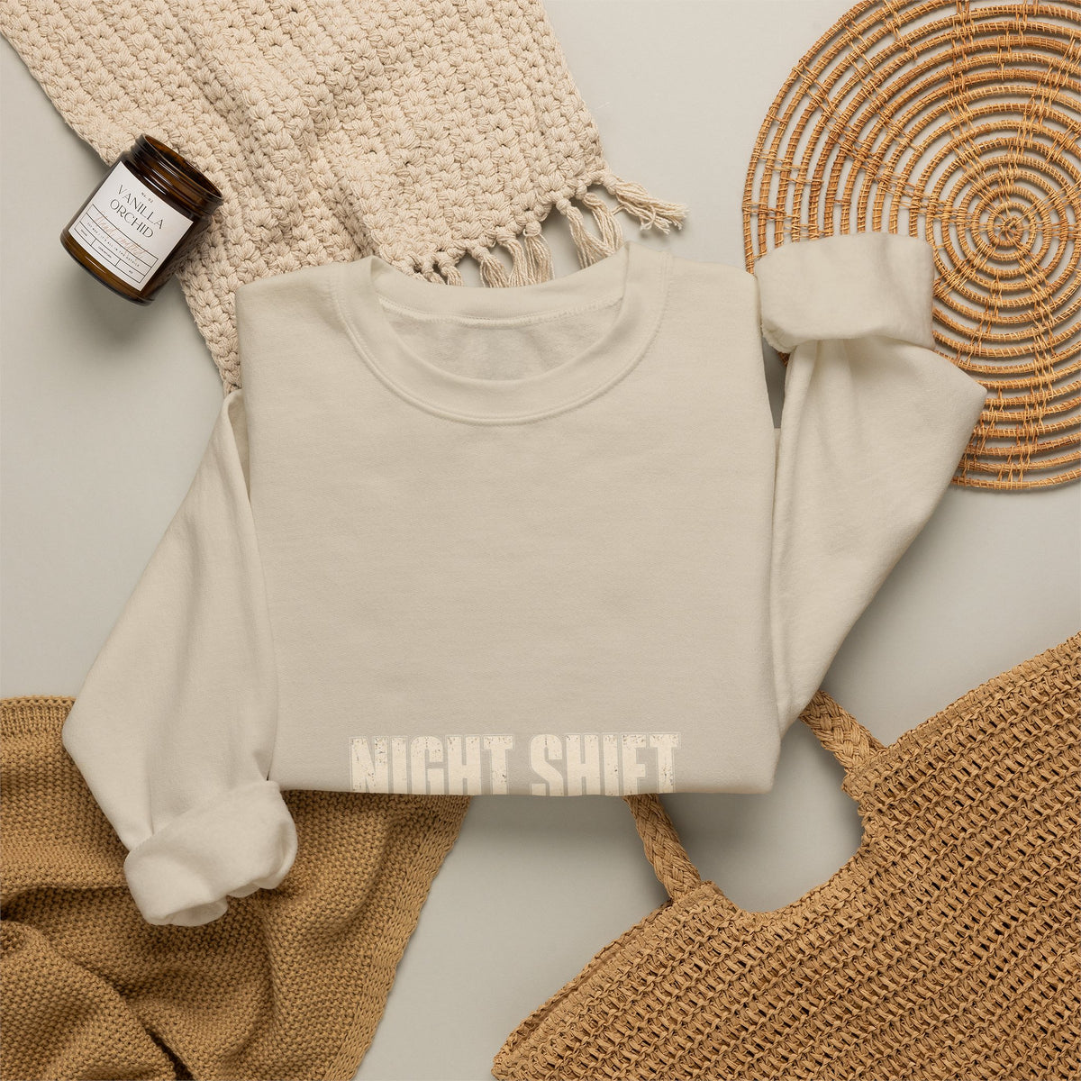 Night Shift Nurse Sweatshirt — Powered by Coffee & Chaos | Funny Nurse Gift Crewneck