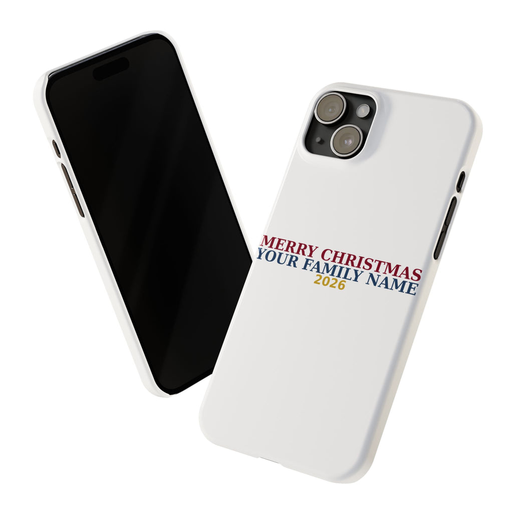 Personalized Christmas Phone Case — Merry Christmas Family Name 2026 | Custom Holiday Phone Case Gift