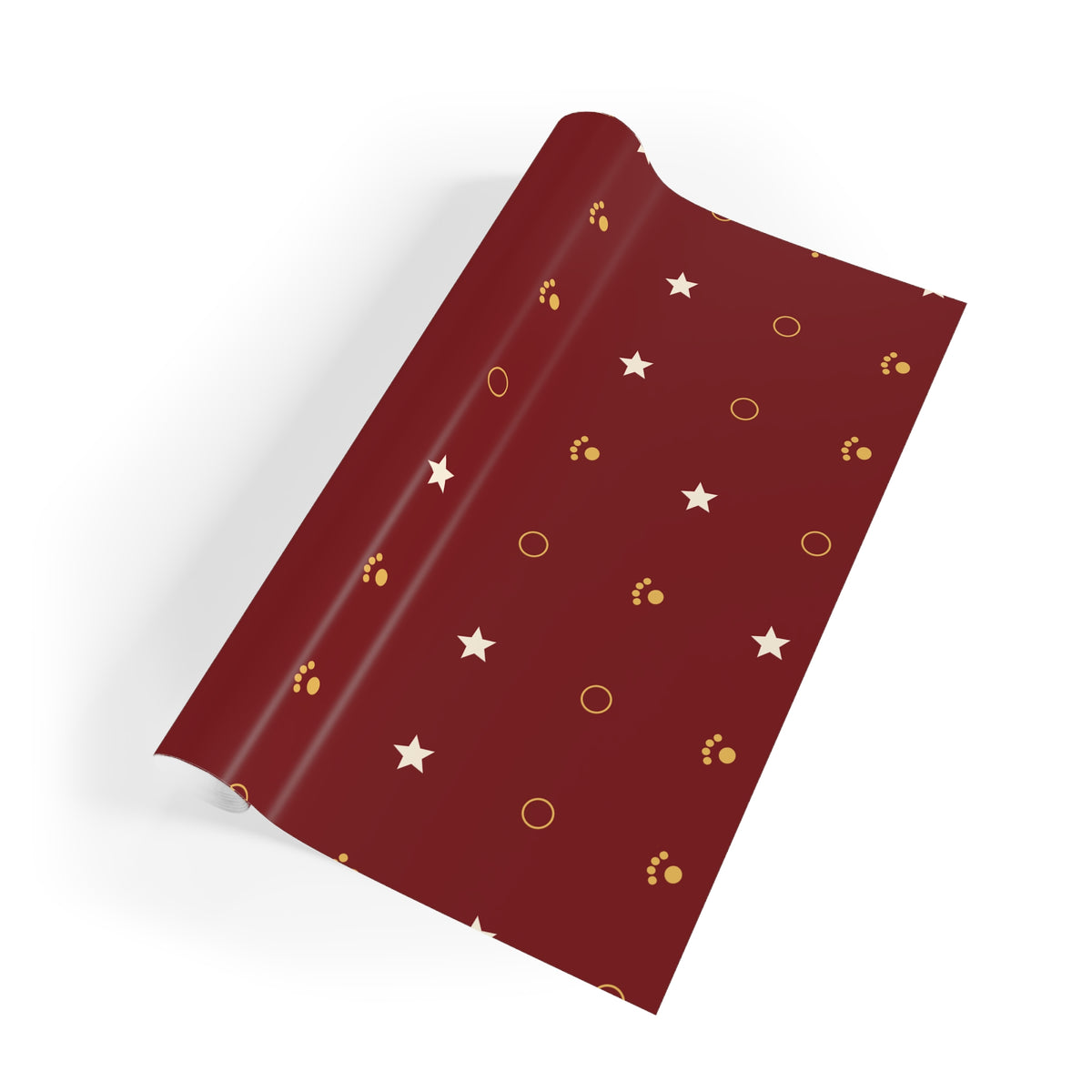 Christmas Wrapping Paper Roll — Cranberry Paw Print & Star Gift Wrap | Merry & Bright Holiday Wrap