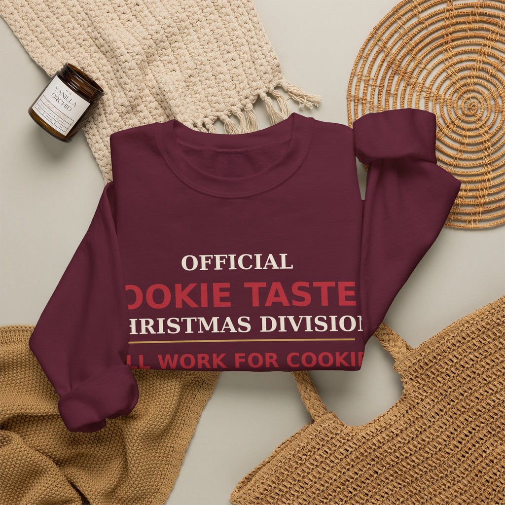 Official Cookie Taster Christmas Sweatshirt — Christmas Division | Will Work For Cookies | Funny Holiday Crewneck