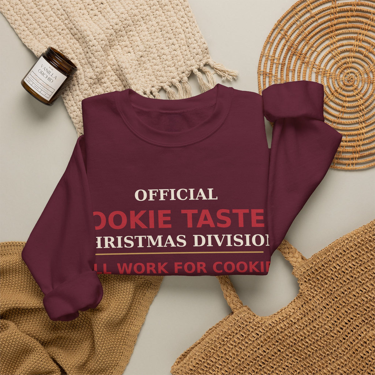 Official Cookie Taster Christmas Sweatshirt — Christmas Division | Will Work For Cookies | Funny Holiday Crewneck