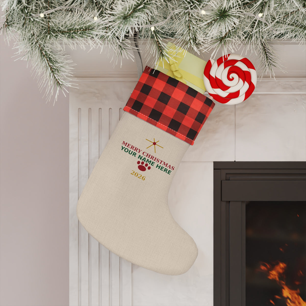 Personalized Christmas Stocking — Merry Christmas 2026 Family & Pet Paw Stocking