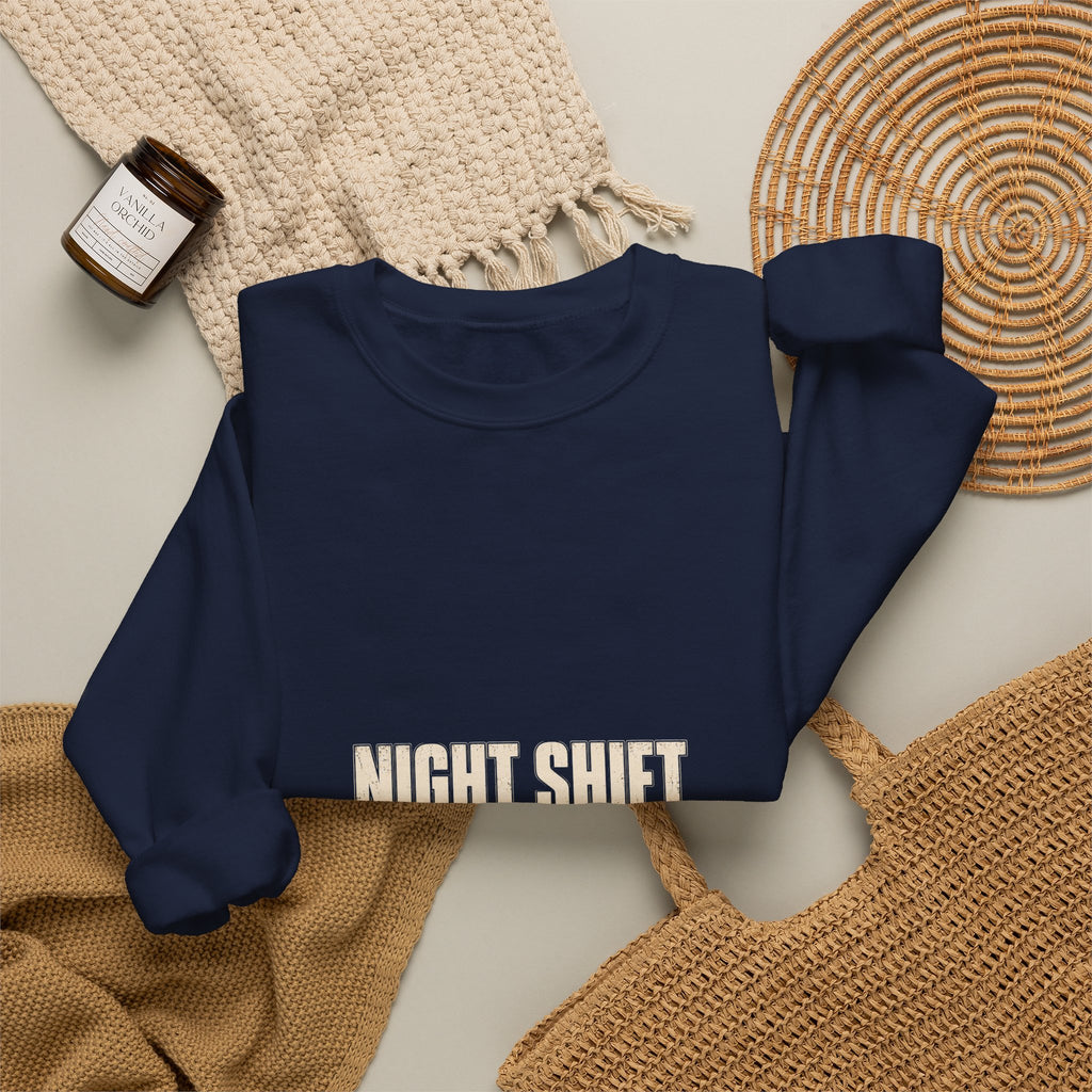 Night Shift Nurse Sweatshirt — Powered by Coffee & Chaos | Funny Nurse Gift Crewneck