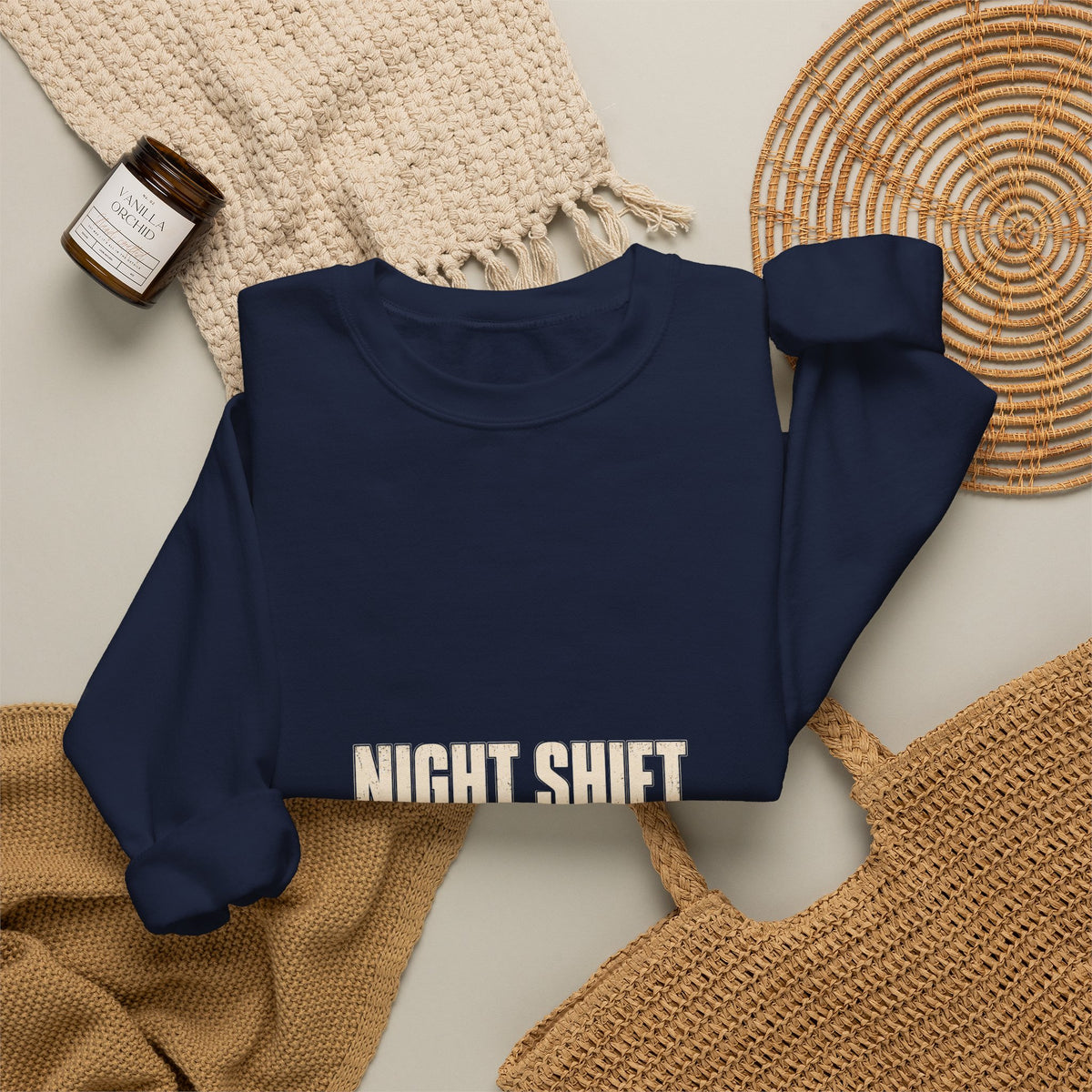Night Shift Nurse Sweatshirt — Powered by Coffee & Chaos | Funny Nurse Gift Crewneck