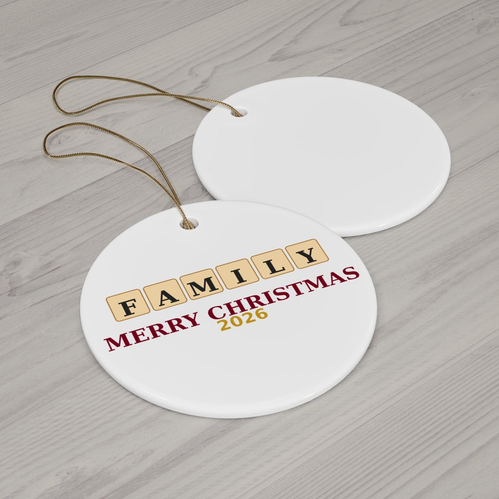 Letter-Tile Family Christmas Ornament — FAMILY Merry Christmas 2026 | Custom Holiday Tree Ornament Gift