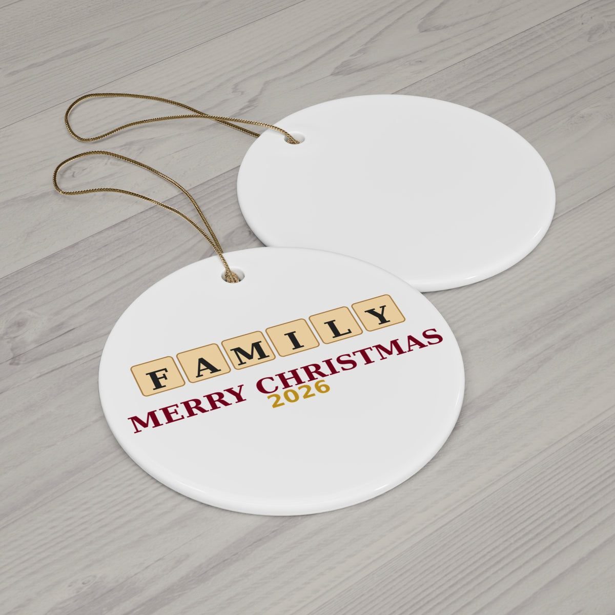 Letter-Tile Family Christmas Ornament — FAMILY Merry Christmas 2026 | Custom Holiday Tree Ornament Gift