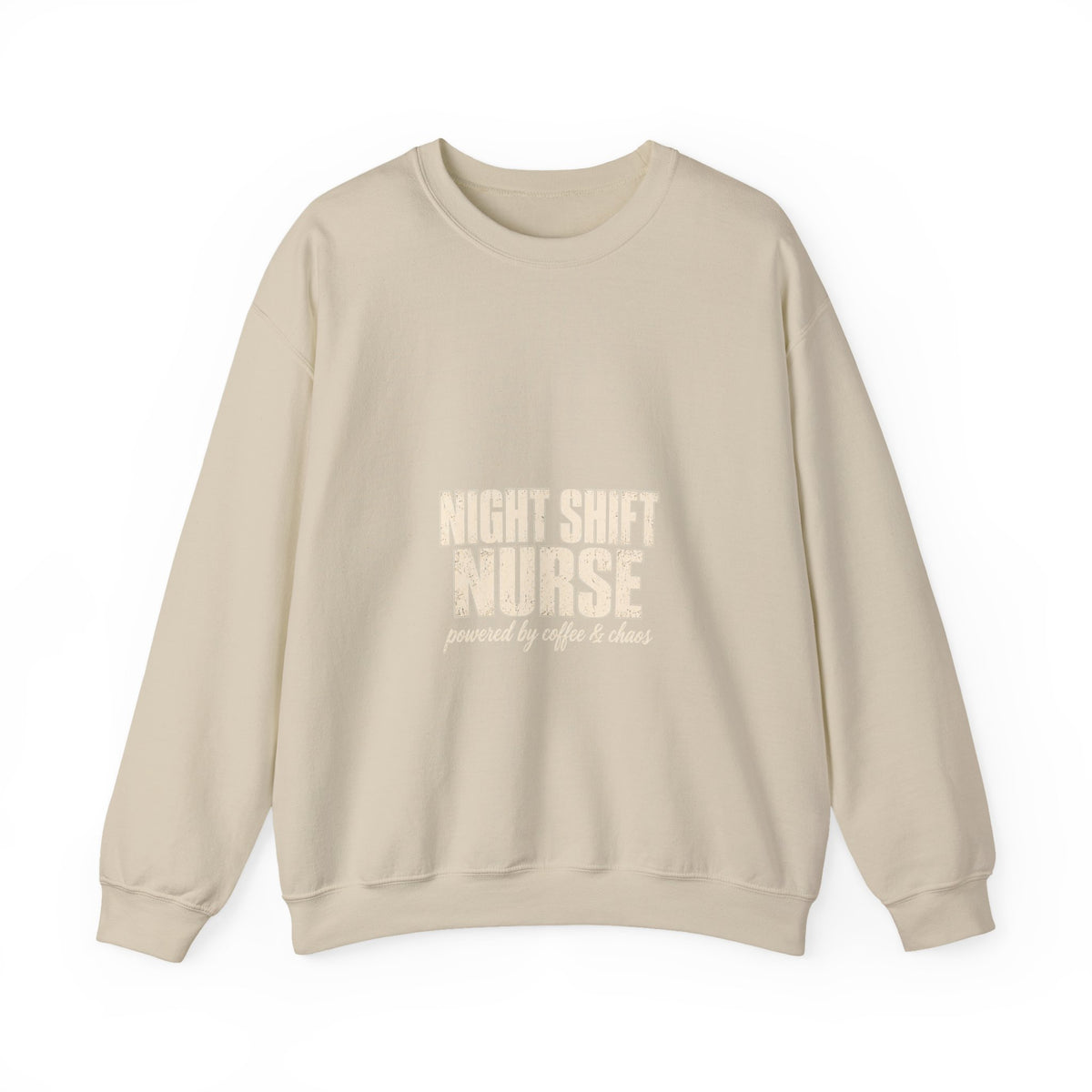 Night Shift Nurse Sweatshirt — Powered by Coffee & Chaos | Funny Nurse Gift Crewneck