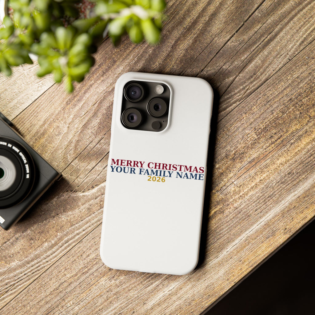 Personalized Christmas Phone Case — Merry Christmas Family Name 2026 | Custom Holiday Phone Case Gift