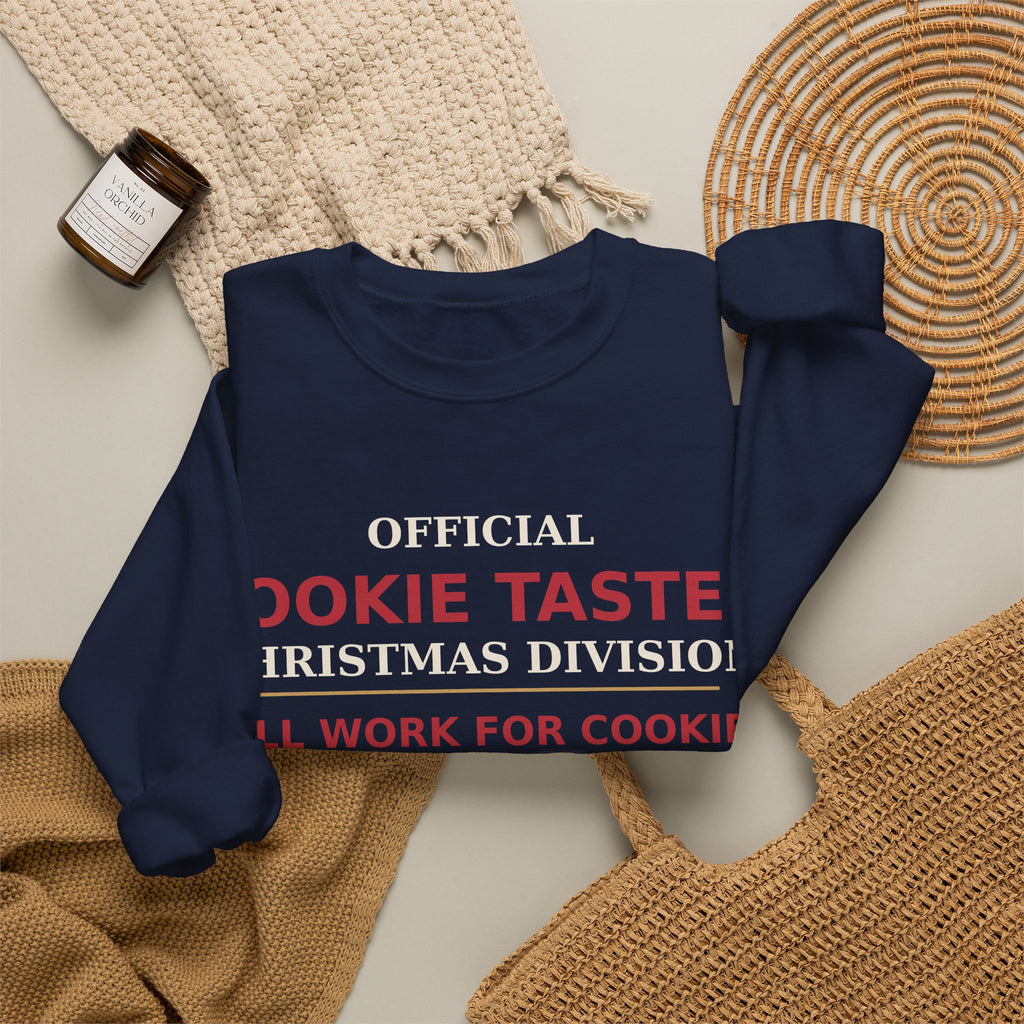 Official Cookie Taster Christmas Sweatshirt — Christmas Division | Will Work For Cookies | Funny Holiday Crewneck