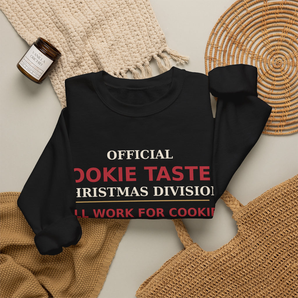 Official Cookie Taster Christmas Sweatshirt — Christmas Division | Will Work For Cookies | Funny Holiday Crewneck