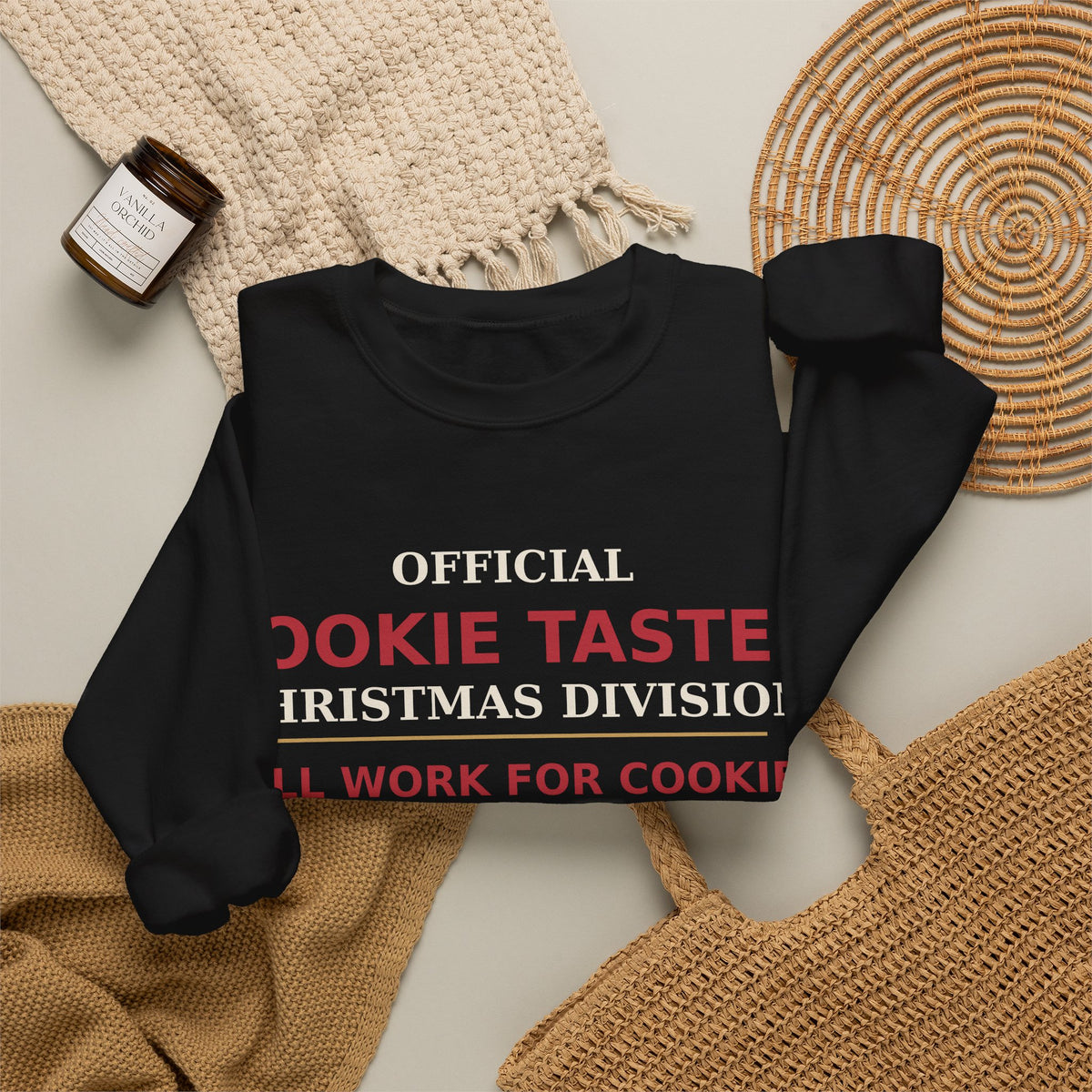 Official Cookie Taster Christmas Sweatshirt — Christmas Division | Will Work For Cookies | Funny Holiday Crewneck