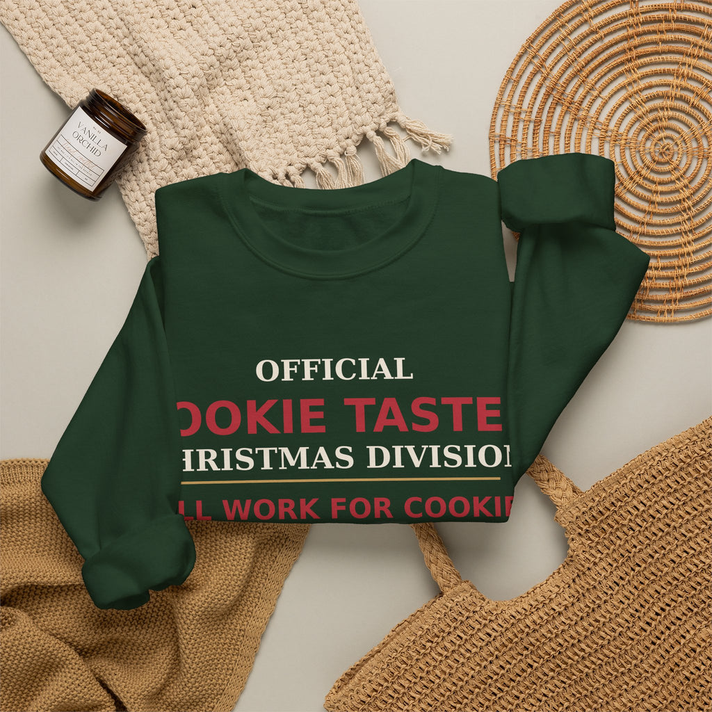 Official Cookie Taster Christmas Sweatshirt — Christmas Division | Will Work For Cookies | Funny Holiday Crewneck