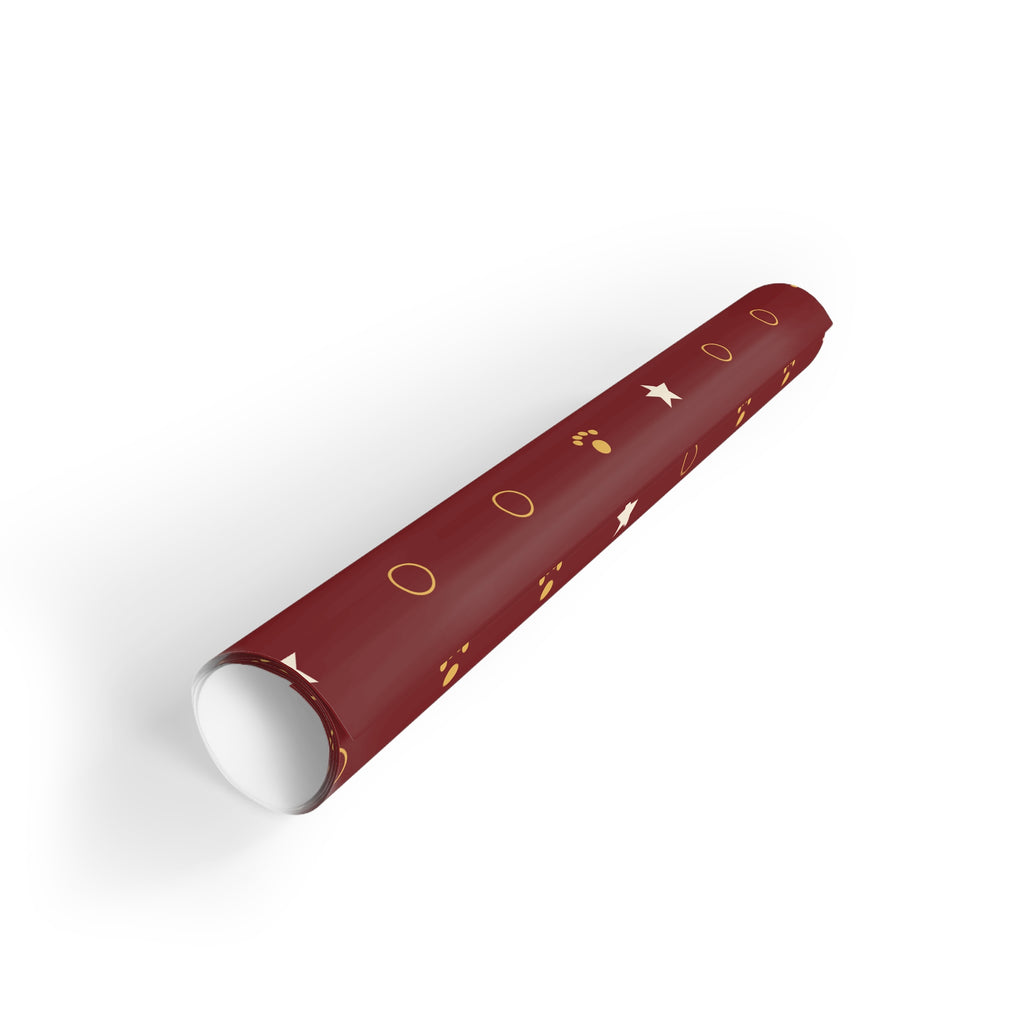 Christmas Wrapping Paper Roll — Cranberry Paw Print & Star Gift Wrap | Merry & Bright Holiday Wrap