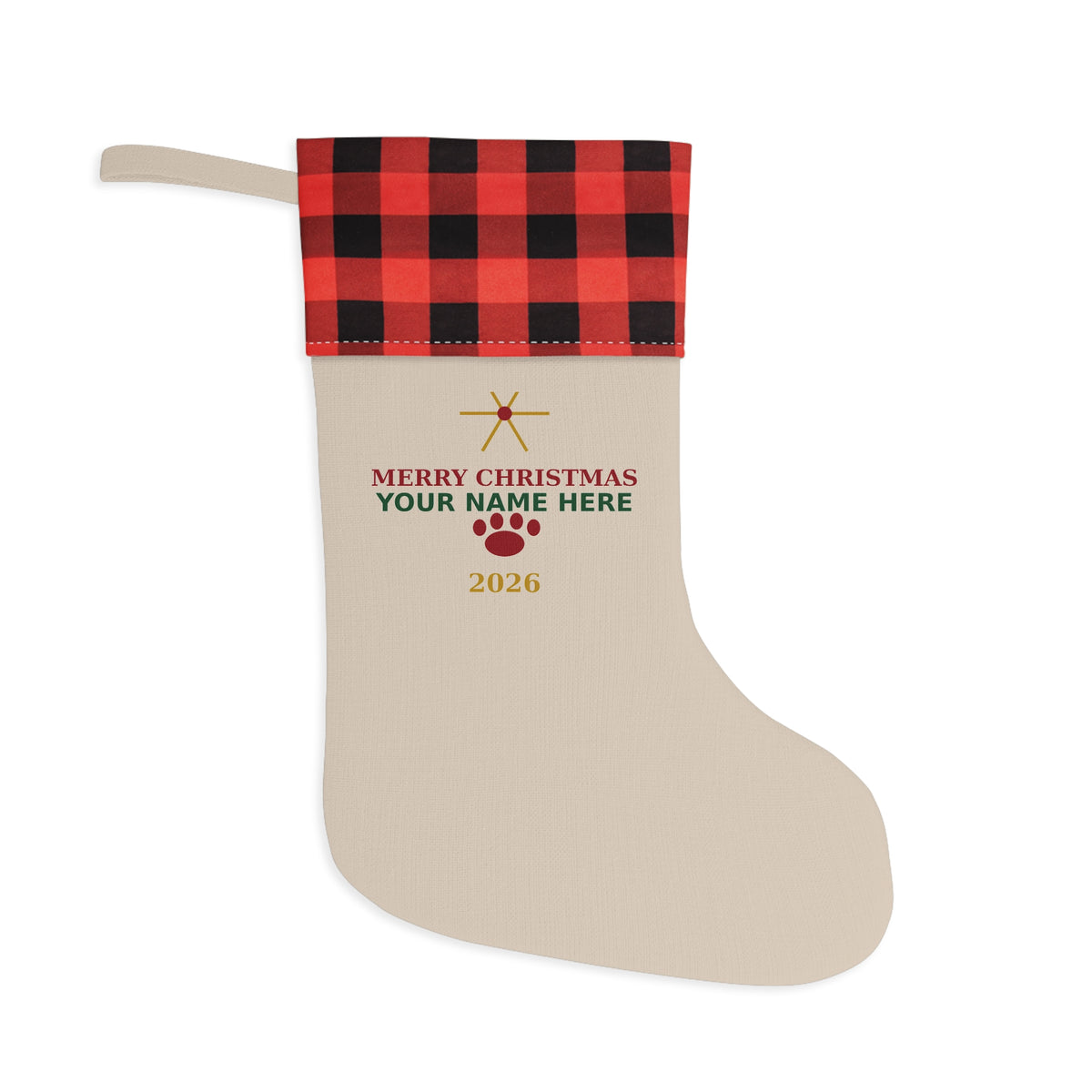 Personalized Christmas Stocking — Merry Christmas 2026 Family & Pet Paw Stocking